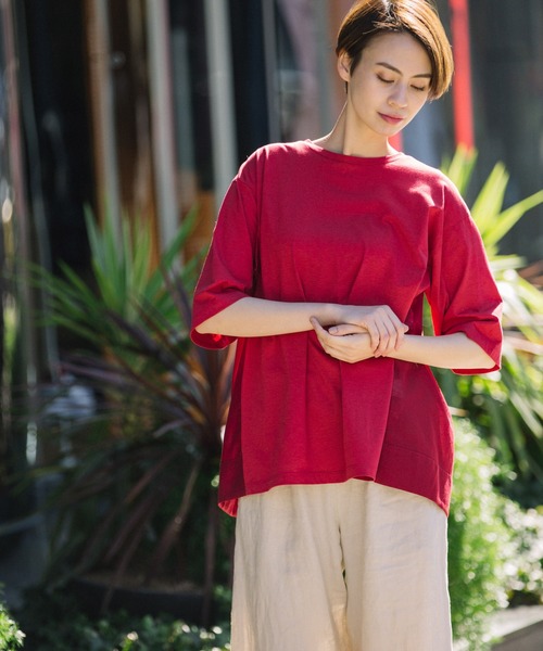 Munich（ミューニック）の「プレミアムコットンリネンジャージー　ドッキングTシャツ（Tシャツ/カットソー・レディース・ホワイト/ネイビー/レッド/カーキ・FREE）」の6枚目の写真