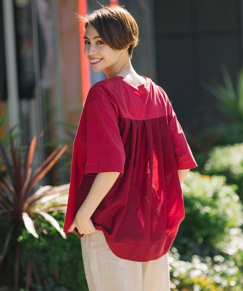 Munich（ミューニック）の「プレミアムコットンリネンジャージー　ドッキングTシャツ（Tシャツ/カットソー・レディース・ホワイト/ネイビー/レッド/カーキ・FREE）」の7枚目の写真