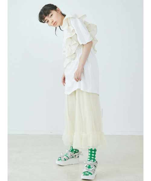 merry jenny（メリージェニー）の「チュールギャザーフレアパンツ（その他パンツ・レディース・アイボリー/ピンク/ベージュ・FREE）」の13枚目の写真