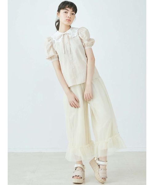 merry jenny（メリージェニー）の「チュールギャザーフレアパンツ（その他パンツ・レディース・アイボリー/ピンク/ベージュ・FREE）」の12枚目の写真