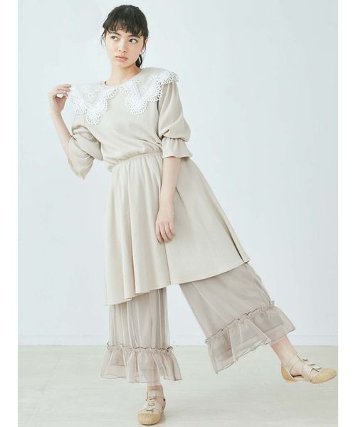 merry jenny（メリージェニー）の「チュールギャザーフレアパンツ（その他パンツ・レディース・アイボリー/ピンク/ベージュ・FREE）」の6枚目の写真