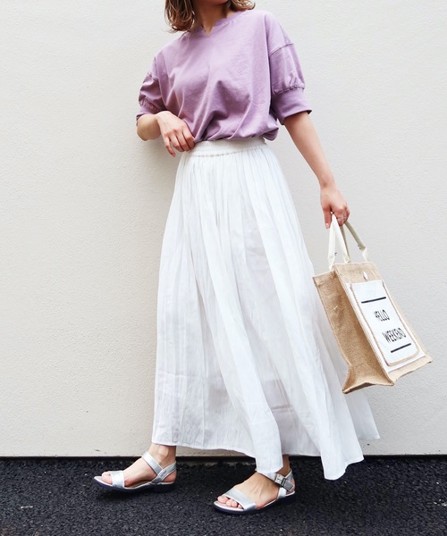 Riberry(リベリー)の「ギャザーロングスカート(スカート・レディース・ホワイト/ブラック/ベージュ/ライトグリーン/ラベンダー・M)」の6枚目の写真