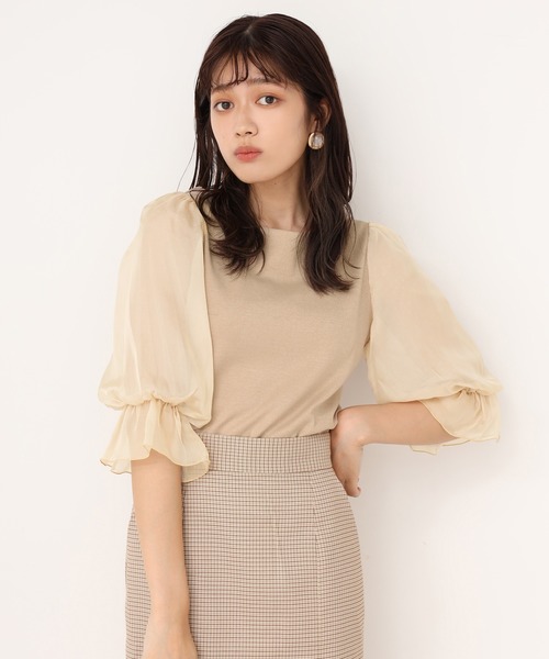 one after another NICE CLAUP(ワンアフターアナザーナイスクラップ)の「ドットチュール袖コンシャストップス(Tシャツ/カットソー・レディース・オフホワイト/ブラック/ブラウン/ベージュ・FREE)」の12枚目の写真