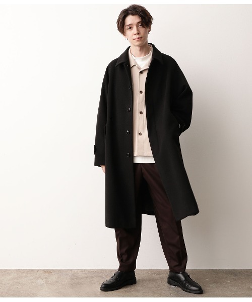 JUNRED（ジュンレッド）の「ドルマンステンカラーオーバーコート（ステンカラーコート・メンズ・ブラック/ダークブラウン/ベージュ系その他・S/M/L）」の4枚目の写真