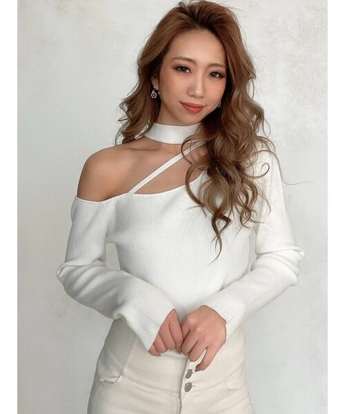 RESEXXY（リゼクシー）の「アシメチョーカーニットトップス（ニット/セーター・レディース・ブラック/ベージュ/オフホワイト/グリーン・FREE）」の15枚目の写真