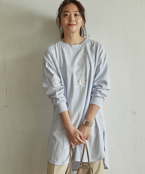 KANGOL EXTRA COMFORT（カンゴールエクストラコンフォート）の「MIX ロゴ裾ラウンドチュニック（チュニック・レディース・ブラック/サックスブルー/チャコールグレー/オフホワイト・LL/M/L）」の4枚目の写真