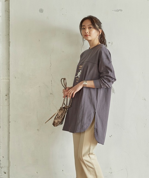 KANGOL EXTRA COMFORT（カンゴールエクストラコンフォート）の「MIX ロゴ裾ラウンドチュニック（チュニック・レディース・ブラック/サックスブルー/チャコールグレー/オフホワイト・LL/M/L）」の13枚目の写真