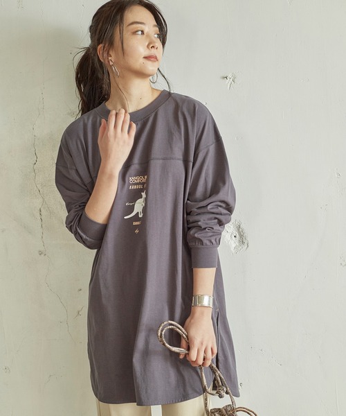 KANGOL EXTRA COMFORT（カンゴールエクストラコンフォート）の「MIX ロゴ裾ラウンドチュニック（チュニック・レディース・ブラック/サックスブルー/チャコールグレー/オフホワイト・LL/M/L）」の11枚目の写真