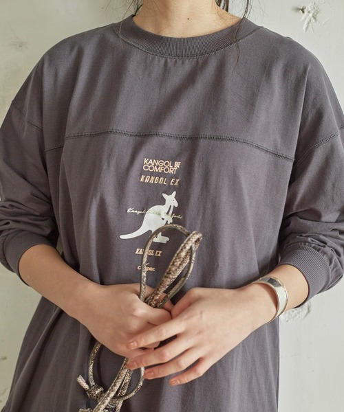 KANGOL EXTRA COMFORT（カンゴールエクストラコンフォート）の「MIX ロゴ裾ラウンドチュニック（チュニック・レディース・ブラック/サックスブルー/チャコールグレー/オフホワイト・LL/M/L）」の7枚目の写真