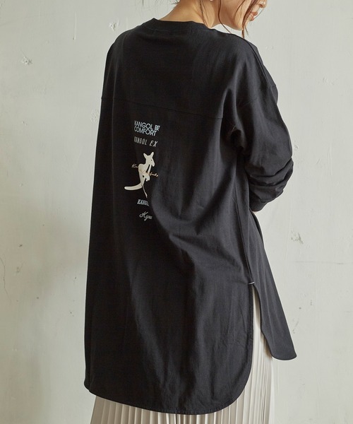 KANGOL EXTRA COMFORT（カンゴールエクストラコンフォート）の「MIX ロゴ裾ラウンドチュニック（チュニック・レディース・ブラック/サックスブルー/チャコールグレー/オフホワイト・LL/M/L）」の16枚目の写真
