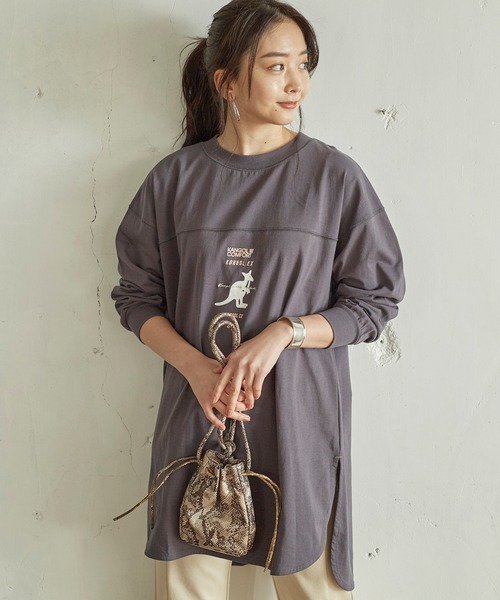 KANGOL EXTRA COMFORT（カンゴールエクストラコンフォート）の「MIX ロゴ裾ラウンドチュニック（チュニック・レディース・ブラック/サックスブルー/チャコールグレー/オフホワイト・LL/M/L）」の21枚目の写真