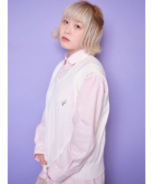 CHILD WOMAN 刺繍入りホワイトベスト Dot and Stripes CHILD WOMAN