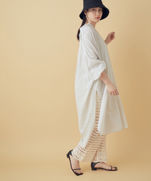 ADAM ET ROPE'（アダムエロペ）の「【KHADI(カディ)】インドコットンシャツワンピース（シャツワンピース・レディース・ピンク/ミント/ホワイト系その他・FREE）」の2枚目の写真