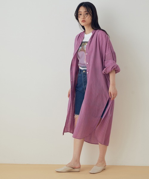 ADAM ET ROPE'（アダムエロペ）の「【KHADI(カディ)】インドコットンシャツワンピース（シャツワンピース・レディース・ピンク/ミント/ホワイト系その他・FREE）」の3枚目の写真