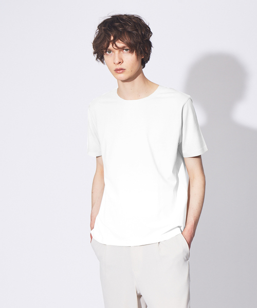 ABAHOUSE(アバハウス)の「【ノンストレス】COTTON LYCRA 圧着 クルーネック 半袖 Tシャツ(Tシャツ/カットソー・メンズ・ホワイト/ダークネイビー/チャコールグレー/ネイビー/ブラック・44/46/48)」の2枚目の写真