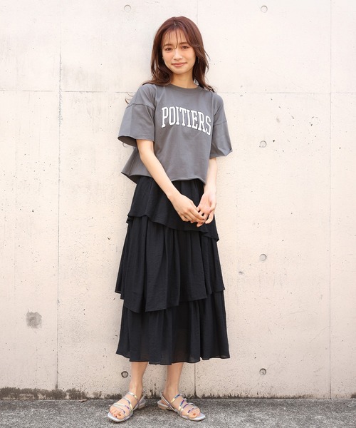 one after another NICE CLAUP(ワンアフターアナザーナイスクラップ)の「ゆるカレッジロゴT(Tシャツ/カットソー・レディース・ベージュ/チャコール/ブルーグレー/オフホワイト・FREE)」の14枚目の写真