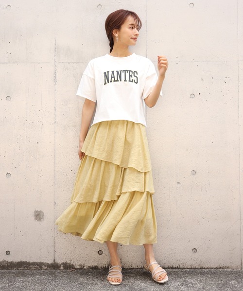 one after another NICE CLAUP(ワンアフターアナザーナイスクラップ)の「ゆるカレッジロゴT(Tシャツ/カットソー・レディース・ベージュ/チャコール/ブルーグレー/オフホワイト・FREE)」の8枚目の写真