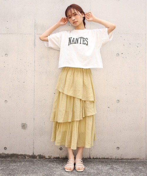 one after another NICE CLAUP(ワンアフターアナザーナイスクラップ)の「ゆるカレッジロゴT(Tシャツ/カットソー・レディース・ベージュ/チャコール/ブルーグレー/オフホワイト・FREE)」の9枚目の写真