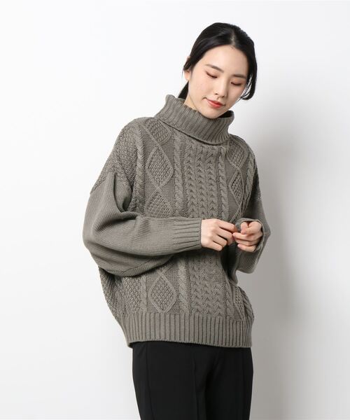 Bling Leads（ブリングリーズ）の「【Bl】【Bling leads】ケーブルタートルネックニット（ニット/セーター・レディース・ブラック/ベージュ/グレー/カーキ/アイボリー/ダークブラウン/パープル/グレイッシュベージュ・FREE）」の7枚目の写真