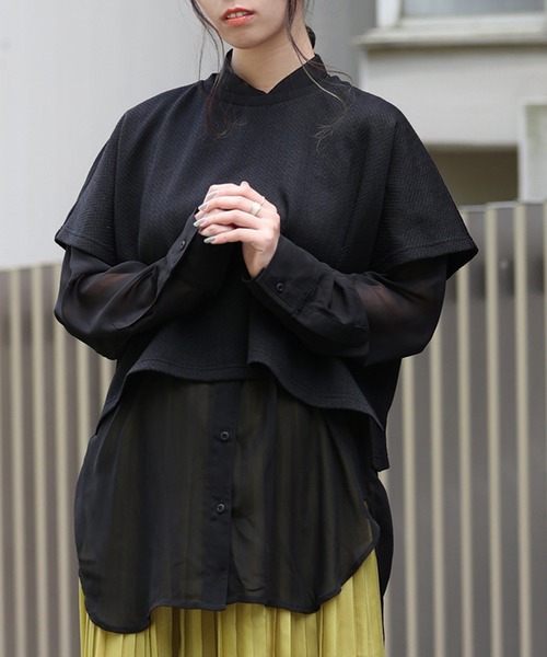 ARCANUM DESIGN（アルカナムデザイン）の「ARL 3WAYシアーシャツ×ヘリンボーンＴシャツ（Tシャツ/カットソー・レディース・ホワイト/ブラック・FREE）」の2枚目の写真