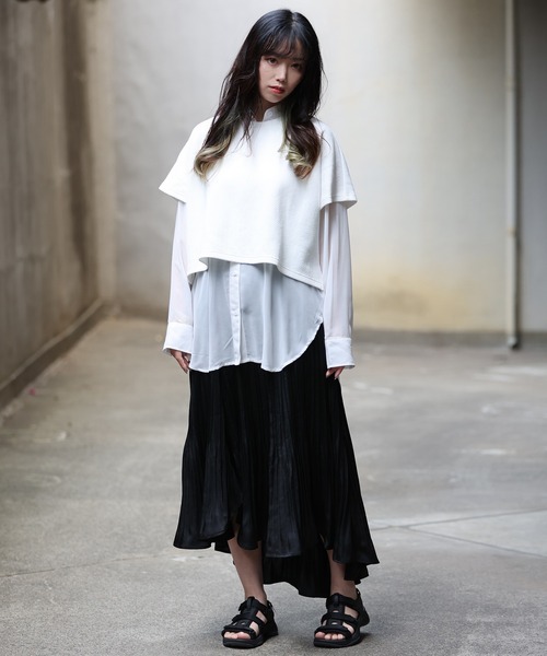 ARCANUM DESIGN（アルカナムデザイン）の「ARL 3WAYシアーシャツ×ヘリンボーンＴシャツ（Tシャツ/カットソー・レディース・ホワイト/ブラック・FREE）」の3枚目の写真