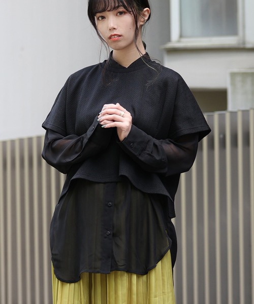 ARCANUM DESIGN（アルカナムデザイン）の「ARL 3WAYシアーシャツ×ヘリンボーンＴシャツ（Tシャツ/カットソー・レディース・ホワイト/ブラック・FREE）」の9枚目の写真