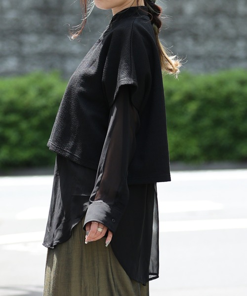 ARCANUM DESIGN（アルカナムデザイン）の「ARL 3WAYシアーシャツ×ヘリンボーンＴシャツ（Tシャツ/カットソー・レディース・ホワイト/ブラック・FREE）」の13枚目の写真