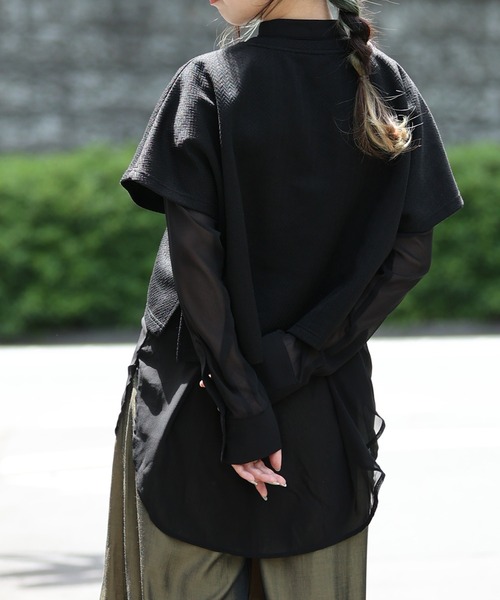 ARCANUM DESIGN（アルカナムデザイン）の「ARL 3WAYシアーシャツ×ヘリンボーンＴシャツ（Tシャツ/カットソー・レディース・ホワイト/ブラック・FREE）」の14枚目の写真