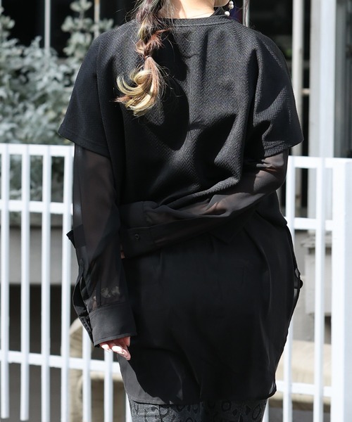 ARCANUM DESIGN（アルカナムデザイン）の「ARL 3WAYシアーシャツ×ヘリンボーンＴシャツ（Tシャツ/カットソー・レディース・ホワイト/ブラック・FREE）」の15枚目の写真