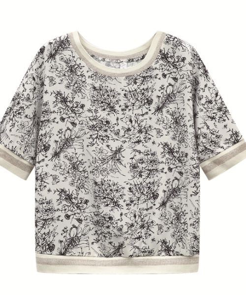 emi+(エミプラス)の「フラワーデザイン配色5分袖プルオーバー(Tシャツ/カットソー・レディース・ホワイト・M/L/XL)」の6枚目の写真