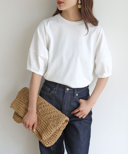 HER CLOSET（ハークローゼット）の「【shemoshelly】ランタンスリーブTシャツ（Tシャツ/カットソー・レディース・ホワイト/ブラック/カーキ/ブルー/アッシュブラウン・M）」の2枚目の写真