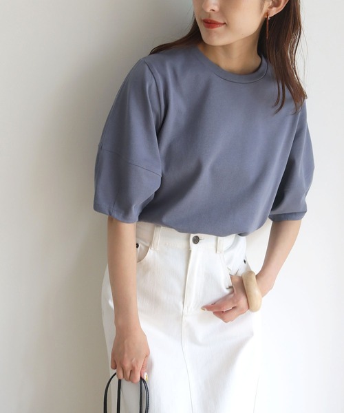 HER CLOSET（ハークローゼット）の「【shemoshelly】ランタンスリーブTシャツ（Tシャツ/カットソー・レディース・ホワイト/ブラック/カーキ/ブルー/アッシュブラウン・M）」の5枚目の写真