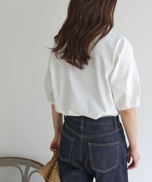 HER CLOSET（ハークローゼット）の「【shemoshelly】ランタンスリーブTシャツ（Tシャツ/カットソー・レディース・ホワイト/ブラック/カーキ/ブルー/アッシュブラウン・M）」の14枚目の写真