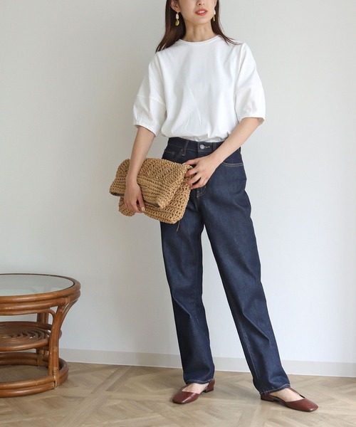 HER CLOSET（ハークローゼット）の「【shemoshelly】ランタンスリーブTシャツ（Tシャツ/カットソー・レディース・ホワイト/ブラック/カーキ/ブルー/アッシュブラウン・M）」の22枚目の写真