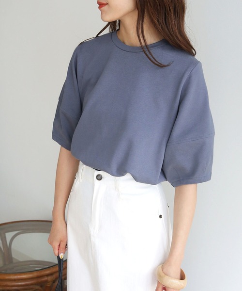 HER CLOSET（ハークローゼット）の「【shemoshelly】ランタンスリーブTシャツ（Tシャツ/カットソー・レディース・ホワイト/ブラック/カーキ/ブルー/アッシュブラウン・M）」の17枚目の写真