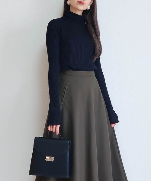 PURIL（ピュリル）の「【PURIL】リブメロータートルネックニット（ニット/セーター・レディース・ブラック/グリーン/アイボリー/モカ・S/M）」の3枚目の写真