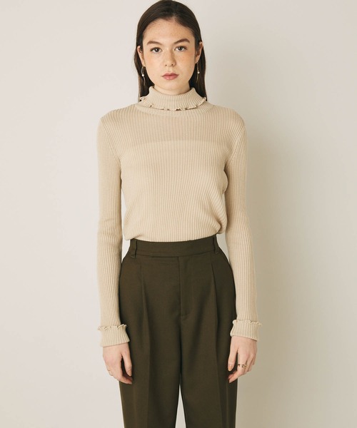 PURIL（ピュリル）の「【PURIL】リブメロータートルネックニット（ニット/セーター・レディース・ブラック/グリーン/アイボリー/モカ・S/M）」の5枚目の写真