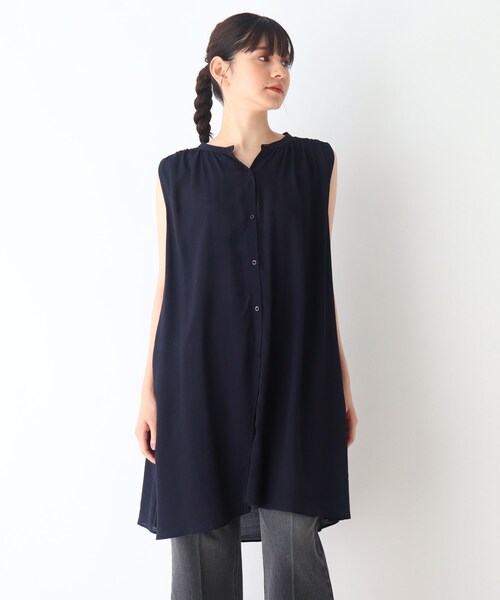 Cutie Blonde(キューティーブロンド)の「◆【S-L】スラブノースリギャザーワンピース(ワンピース・レディース・ライトベージュ/ネイビー/マスタード・01/03/02)」の2枚目の写真