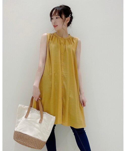 Cutie Blonde(キューティーブロンド)の「◆【S-L】スラブノースリギャザーワンピース(ワンピース・レディース・ライトベージュ/ネイビー/マスタード・01/03/02)」の12枚目の写真