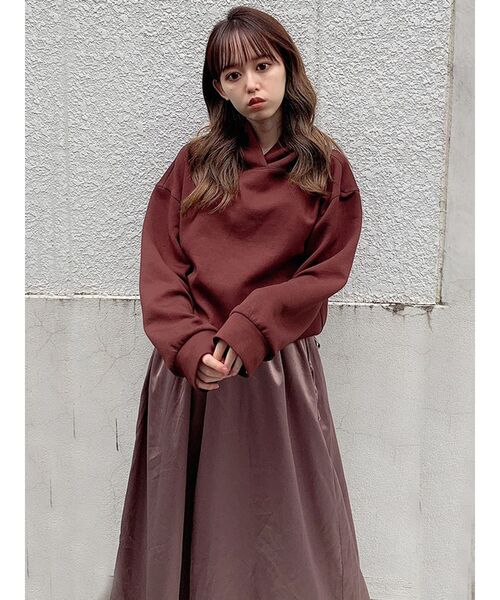 dazzlin（ダズリン）の「サテンコンビパーカーワンピース（ワンピース・レディース・ブラック/ブラウン/ベージュ・FREE）」の9枚目の写真