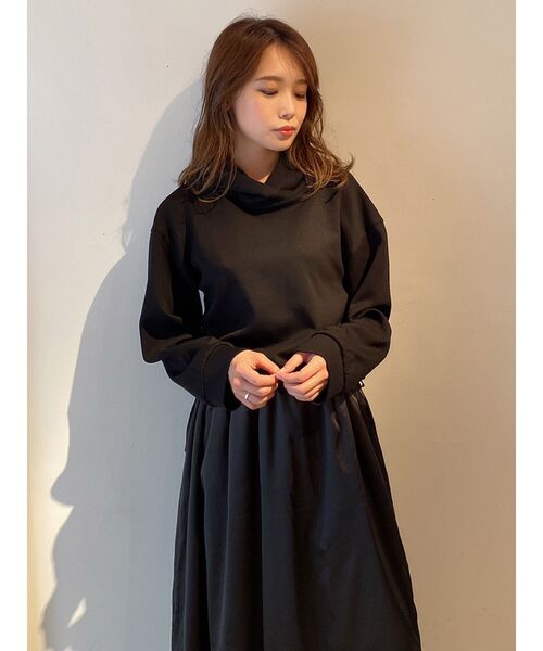 dazzlin（ダズリン）の「サテンコンビパーカーワンピース（ワンピース・レディース・ブラック/ブラウン/ベージュ・FREE）」の7枚目の写真
