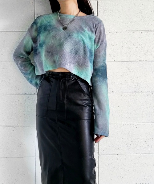 me+em select(ミームセレクト)の「タイダイショートシアートップス(Tシャツ/カットソー・レディース・オレンジ/ブラック/ミント・FREE)」の9枚目の写真