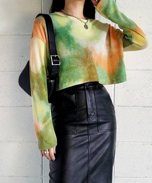me+em select(ミームセレクト)の「タイダイショートシアートップス(Tシャツ/カットソー・レディース・オレンジ/ブラック/ミント・FREE)」の12枚目の写真