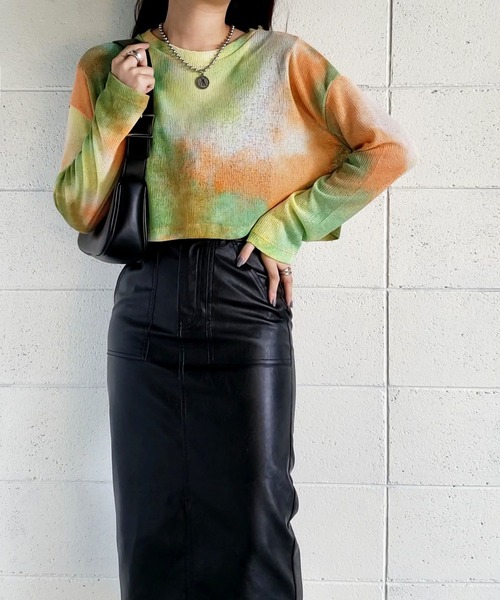 me+em select(ミームセレクト)の「タイダイショートシアートップス(Tシャツ/カットソー・レディース・オレンジ/ブラック/ミント・FREE)」の19枚目の写真