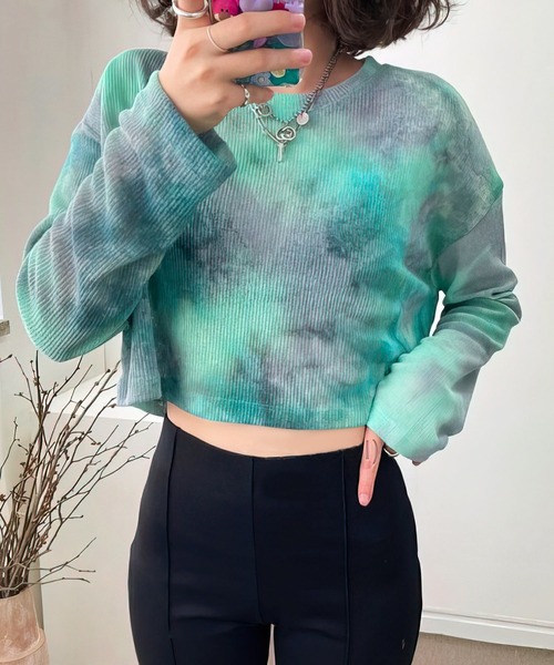 me+em select(ミームセレクト)の「タイダイショートシアートップス(Tシャツ/カットソー・レディース・オレンジ/ブラック/ミント・FREE)」の21枚目の写真