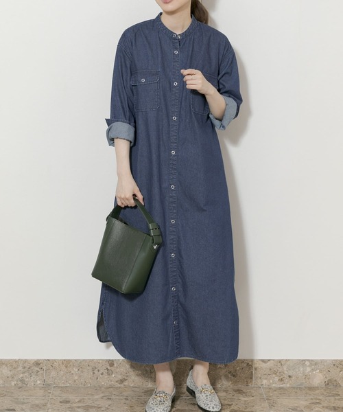 URBAN RESEARCH Sonny Label（アーバンリサーチサニーレーベル）の「デニムノーカラーシャツワンピース（ワンピース・レディース・ブルー/インディゴブルー・FREE）」の2枚目の写真