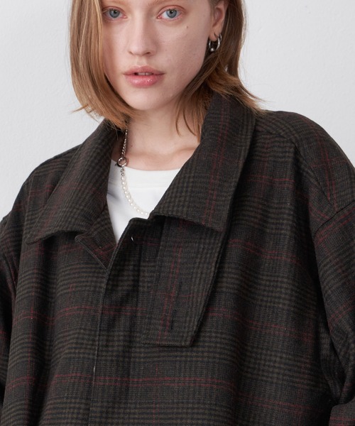 AIVER（アイバー）の「AIVER　チェックカバードステンカラーコート（ステンカラーコート・メンズ・カーキ/ホワイト×ブラック・MEDIUM/LARGE）」の10枚目の写真