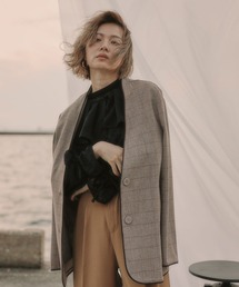 Bab | 【WEB限定】配色パイピングカラーレスジャケット(ノーカラージャケット)