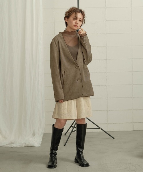 Bab（バブ）の「【WEB限定】配色パイピングカラーレスジャケット（ノーカラージャケット・レディース・ダークブラウン/ブラウン・M）」の19枚目の写真