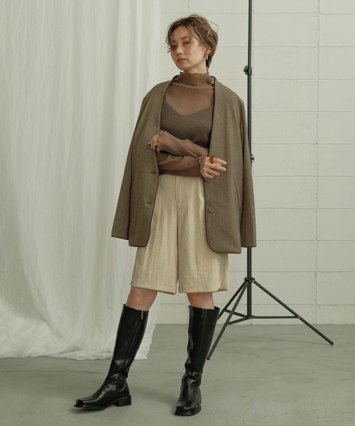 Bab（バブ）の「【WEB限定】配色パイピングカラーレスジャケット（ノーカラージャケット・レディース・ダークブラウン/ブラウン・M）」の5枚目の写真